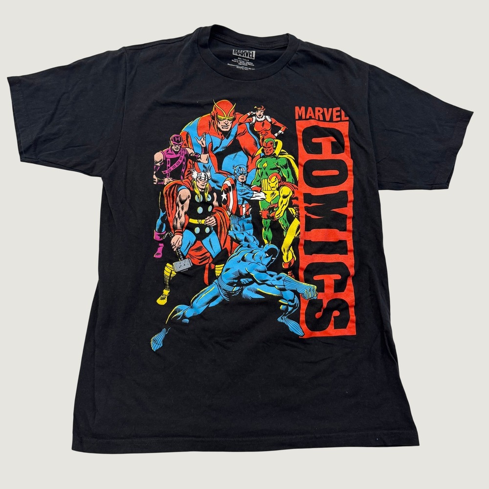 Marvel Comics Avengers T Shirt Mens M Black Retro Superhero Graphic Tee